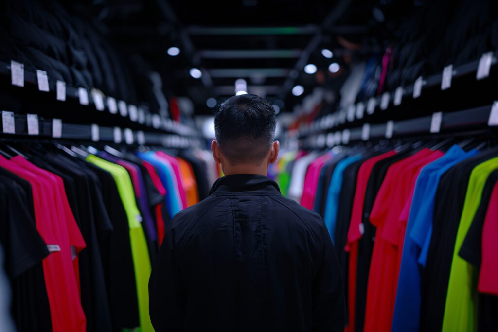 portret mezczyzny robiacego zakupy i kupujacego towary konsumpcyjne sportshirt.pro